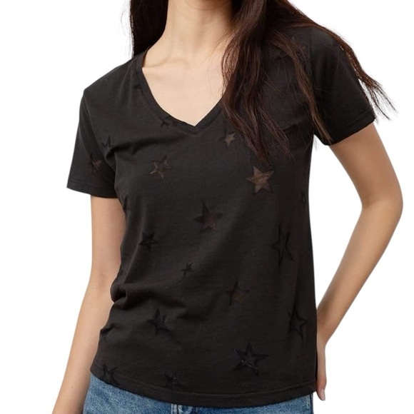 RAILS CARA BLACK STAR BURNOUT SHORT SLEEVE V-NECK T-SHIRT WOMENS SZ MEDIUM - Picture 2 of 11